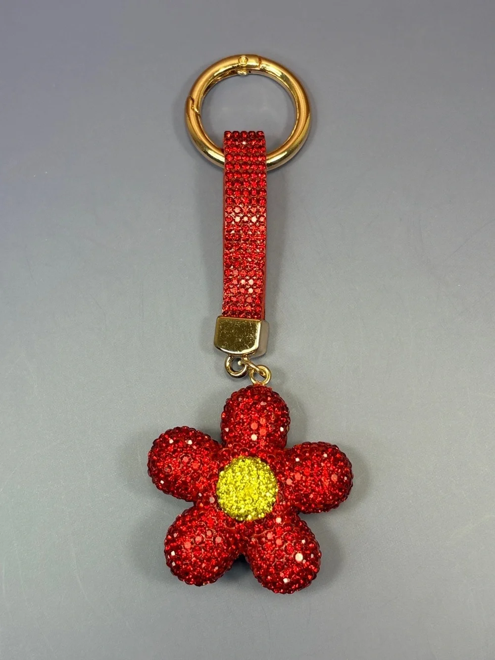 Dazzling Red Crystal Flower Keyring with Gold Ring